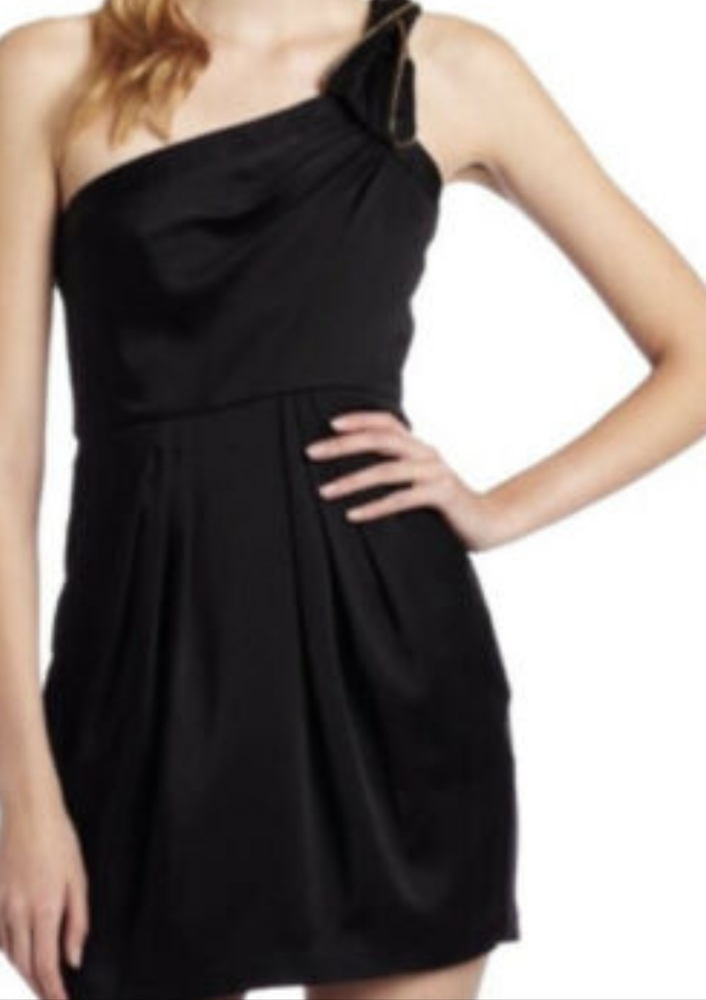 BCBGMAXAZRIA Black One Shoulder Mini Hoco Dress with Zipper detailing